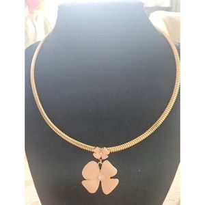 Vintage Liz Claiborne Gold Tone Pink Enamel Rhinestone Flower Choker